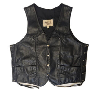 Leather Motorcycle Vest Black Adjustable Side Ties Pockets Mexico